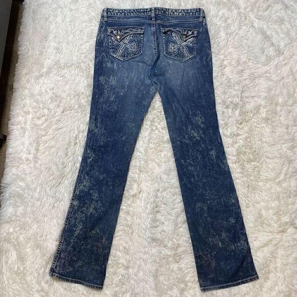 Wrangler Rock 47 Jeans Womens 35x35 Ultra Low Rise Flap Pockets Embroidered - Picture 11 of 12